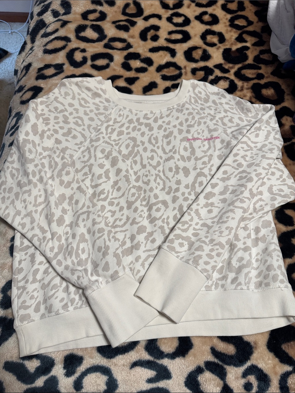 Spiritual Gangster Cream & Taupe Leopard Crewneck Sweater